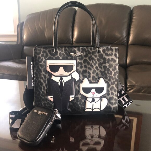 Karl Lagerfeld Handbag/Crossbody Bag - Black/Grey Leopard